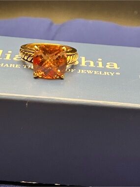 Size 7 Lia Sophia Gold Tone Ring with Vibrant Orange Stone